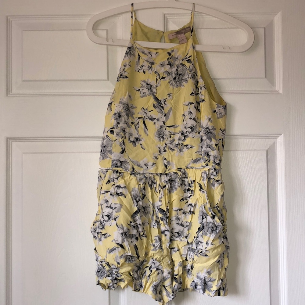 Forever 21 Yellow Floral Romper with Pockets